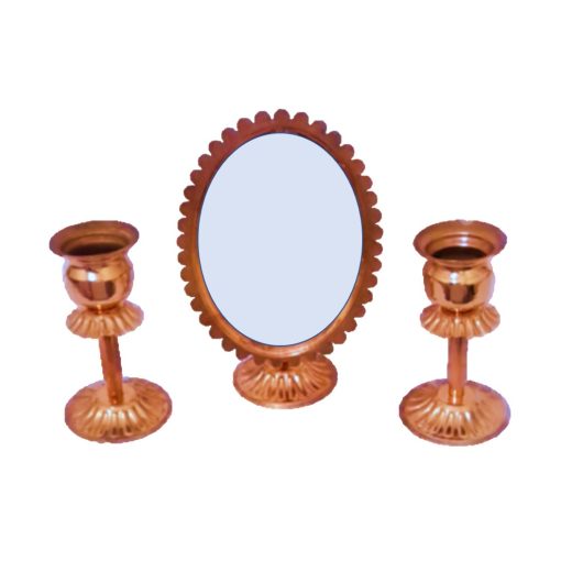 ست 3 تکه آینه و شمعدان مسی مدل هفت سین کد ASHA1